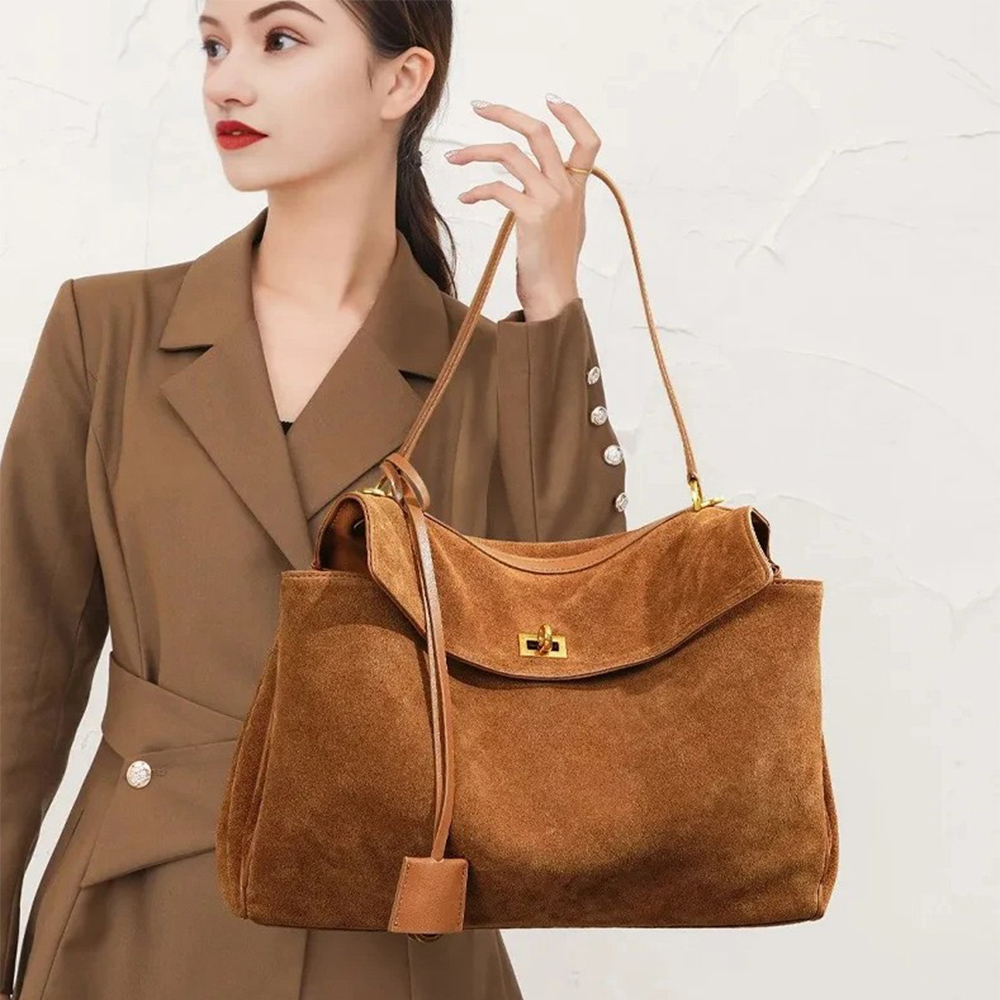 秋冬レディーススエード本革バッグ ショルダーハンドバッグ 大 - Women Bags On Sale のレビューと価格